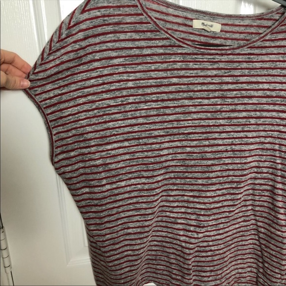 Madewell gray and red striped linen top. Sz Medium - Picture 3 of 7